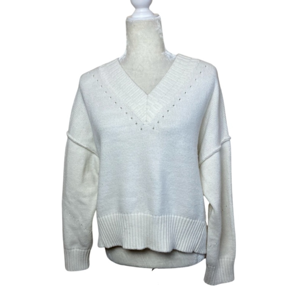Only Essential Ivory Oversized Crop V-Neck Long Sleeve Chunky Sweater Size Small